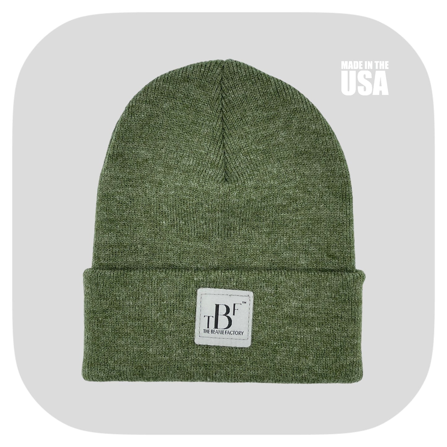 The Beanie Factory Cuffed Winter Hat, Made in U.S., Green Beanie - The Beanie Factory