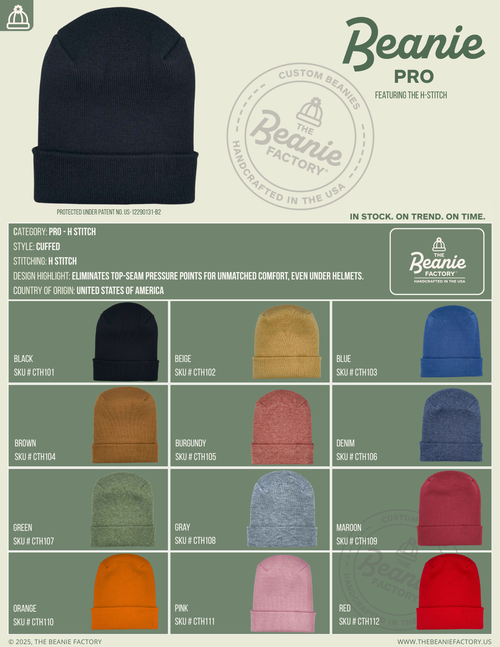 TBF PRO Beanie, Featuring the H-Stitch (Solid Colors)