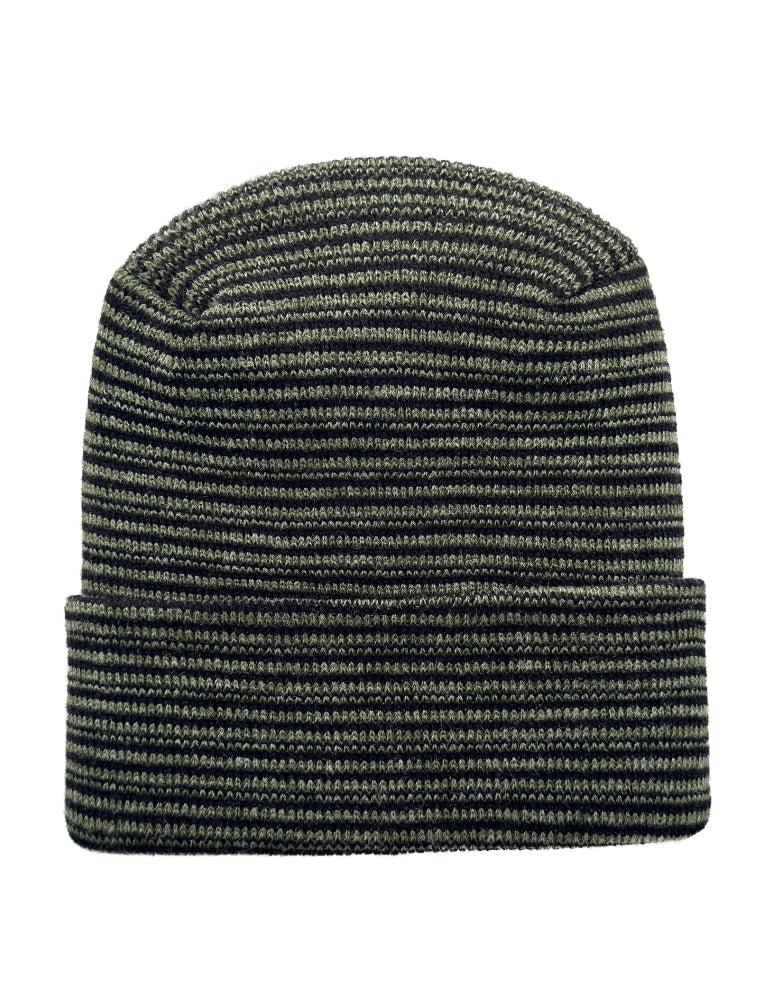 Cuffed Beanie - Circular knit  Winter Hat - H-Stitch - Contrast - Black / Green