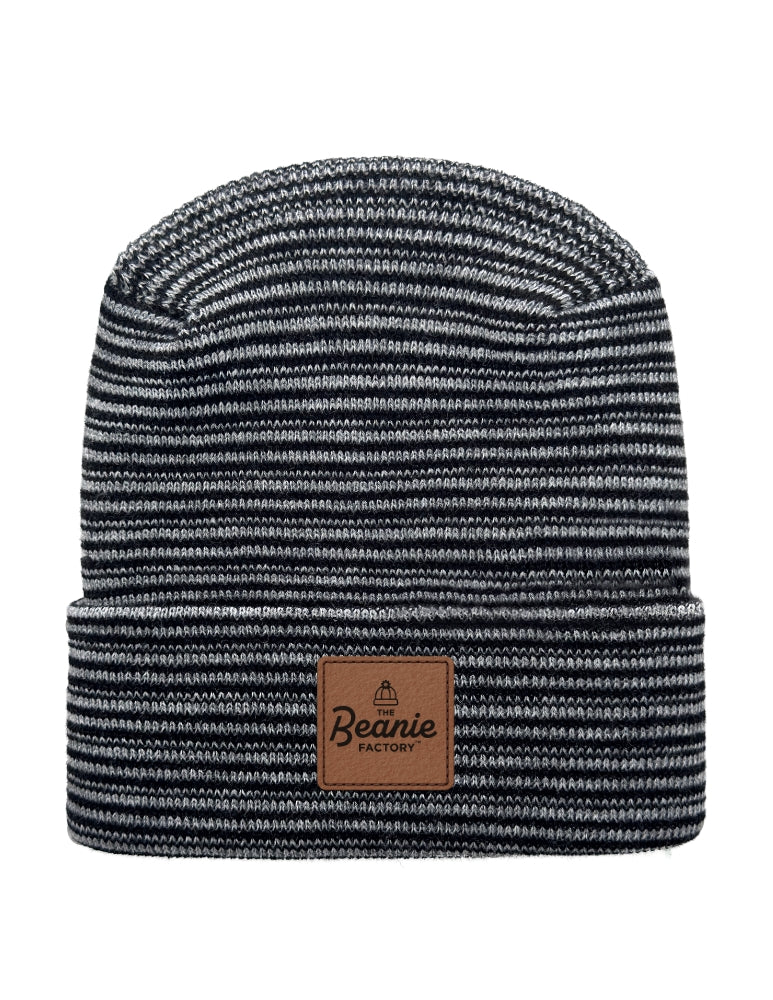 Cuffed Beanie - Circular knit  Winter Hat - H-Stitch - Contrast - Black / Gray