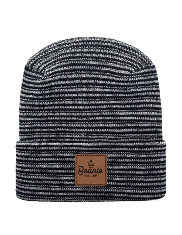 Cuffed Beanie - Circular knit  Winter Hat - H-Stitch - Contrast - Black / Gray