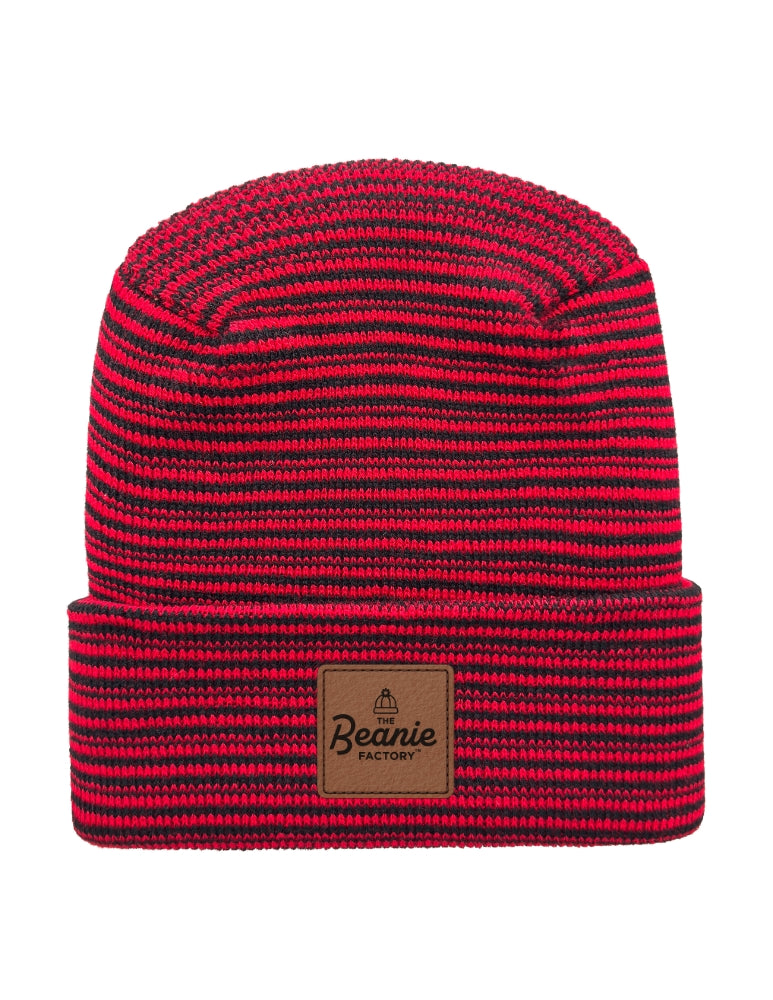 Cuffed Beanie - Circular knit  Winter Hat - H-Stitch - Contrast - Black / Red