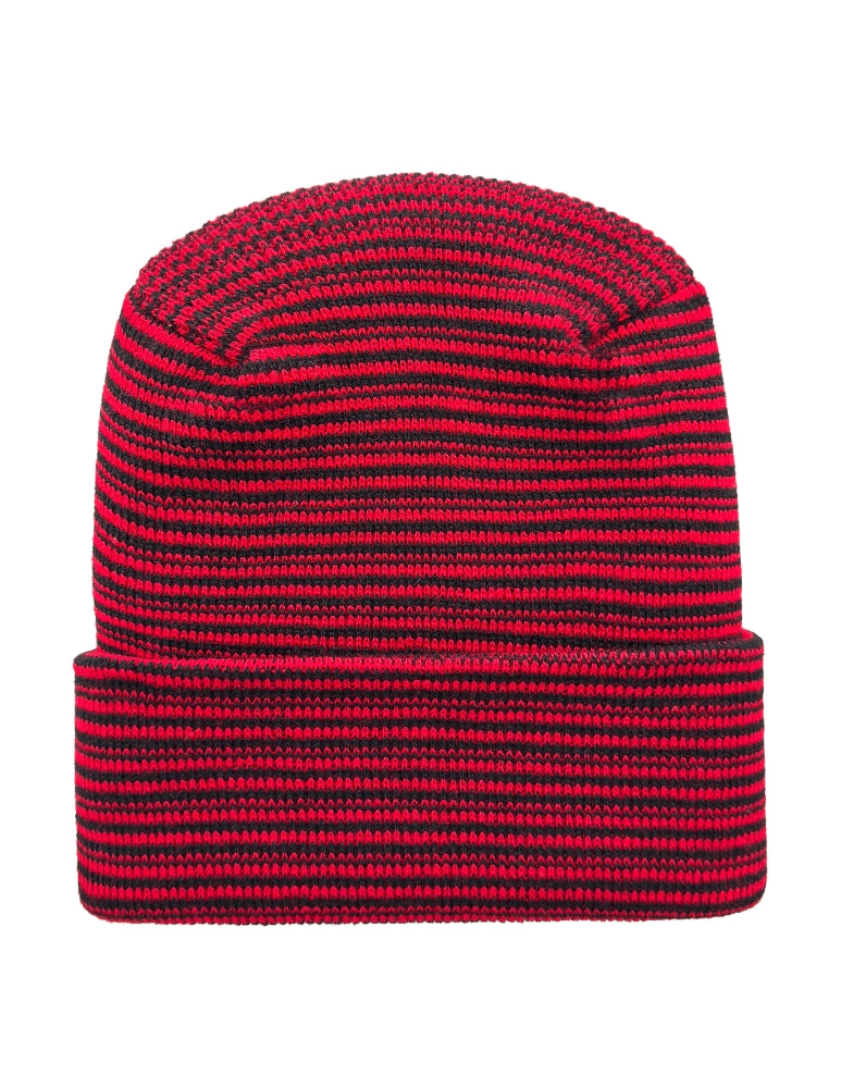 Cuffed Beanie - Circular knit  Winter Hat - H-Stitch - Contrast - Black / Red