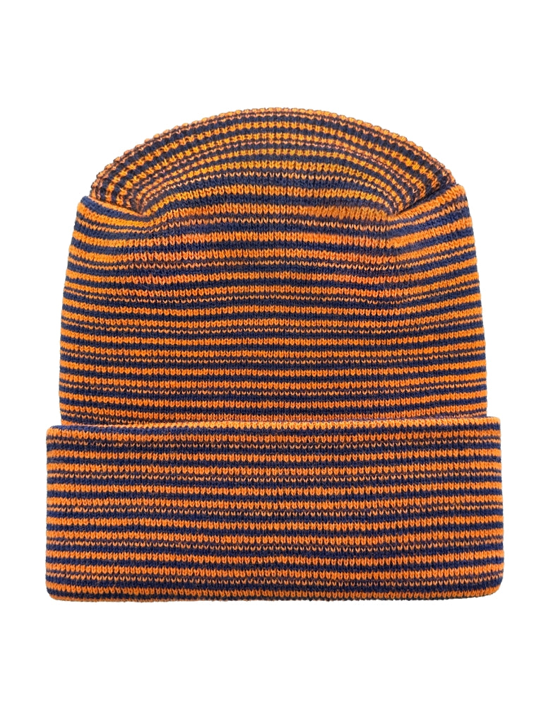 Cuffed Beanie - Circular knit  Winter Hat - H-Stitch - Contrast - Blue / Orange
