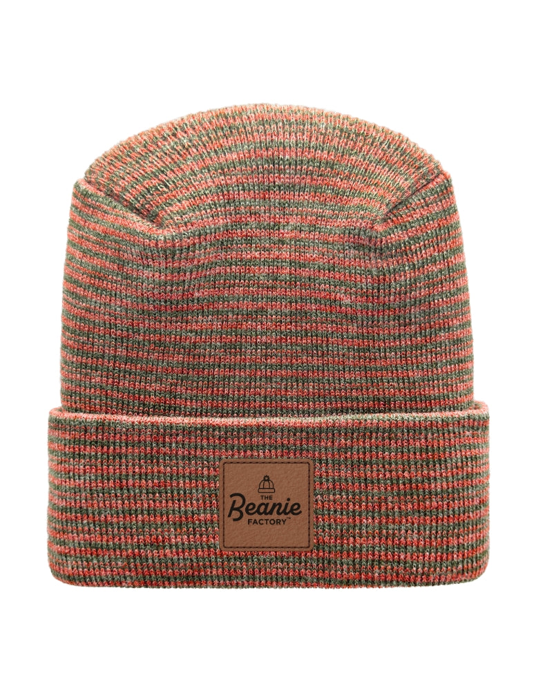 Cuffed Beanie - Circular knit  Winter Hat - H-Stitch - Contrast - Burgundy / Green