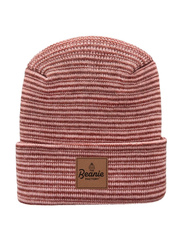Cuffed Beanie - Circular knit  Winter Hat - H-Stitch - Contrast - Burgundy / Pink