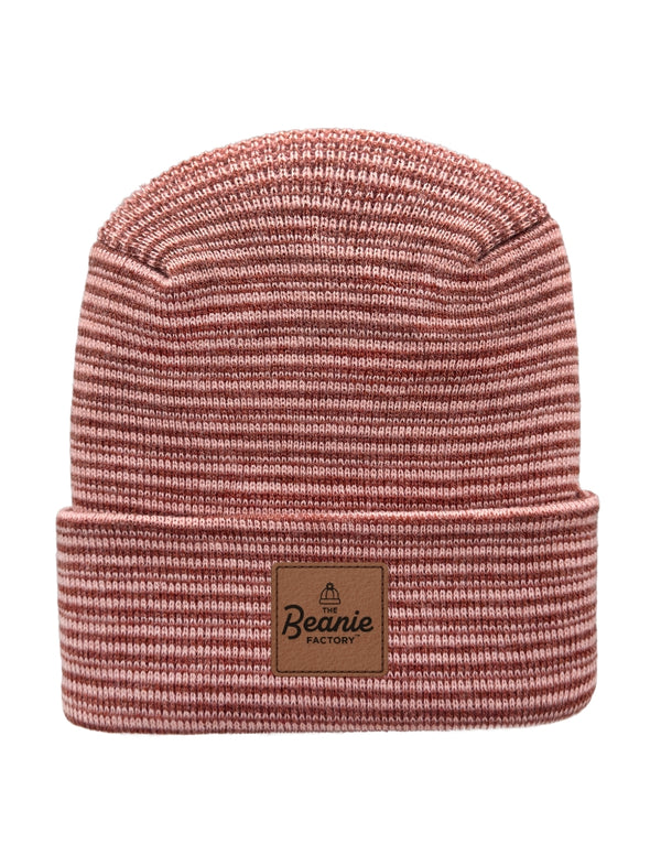 Cuffed Beanie - Circular knit  Winter Hat - H-Stitch - Contrast - Burgundy / Pink