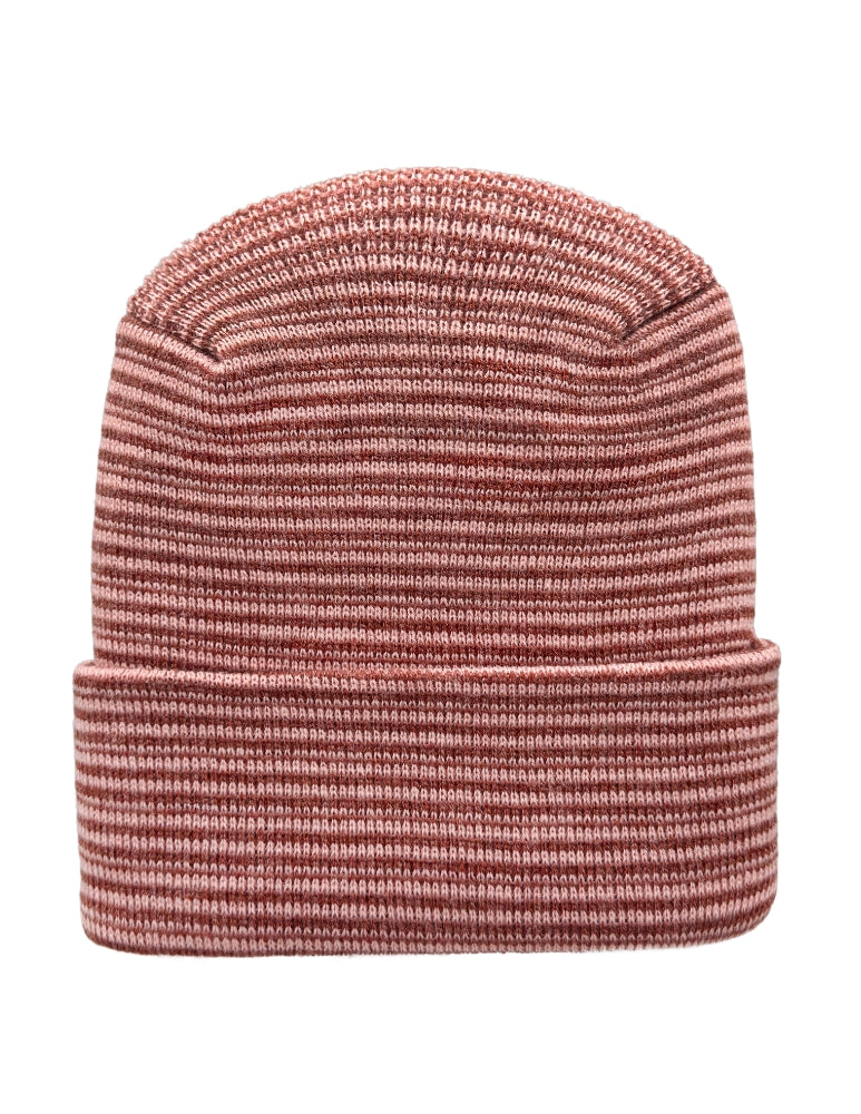 Cuffed Beanie - Circular knit  Winter Hat - H-Stitch - Contrast - Burgundy / Pink