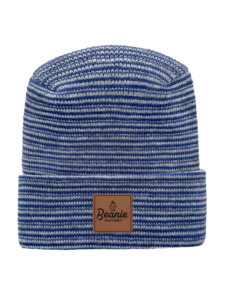 Cuffed Beanie - Circular knit  Winter Hat - H-Stitch - Contrast - Gray / Blue