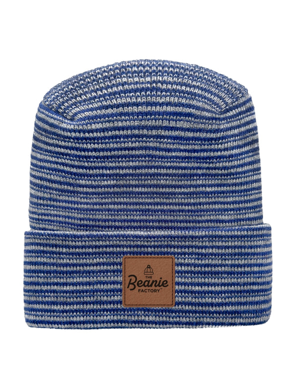 Cuffed Beanie - Circular knit  Winter Hat - H-Stitch - Contrast - Gray / Blue