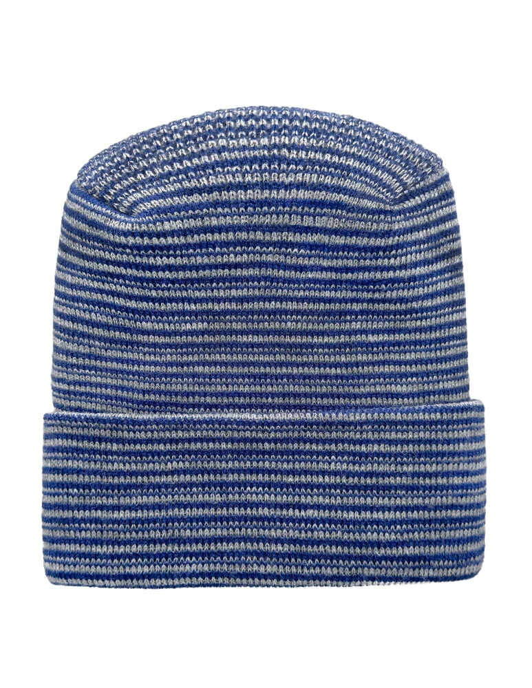 Cuffed Beanie - Circular knit  Winter Hat - H-Stitch - Contrast - Gray / Blue
