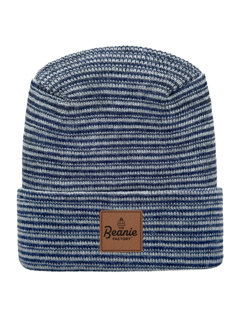 Cuffed Beanie - Circular knit  Winter Hat - H-Stitch - Contrast - Gray / Denim