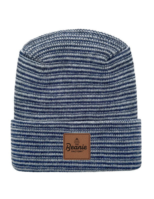 Cuffed Beanie - Circular knit  Winter Hat - H-Stitch - Contrast - Gray / Denim