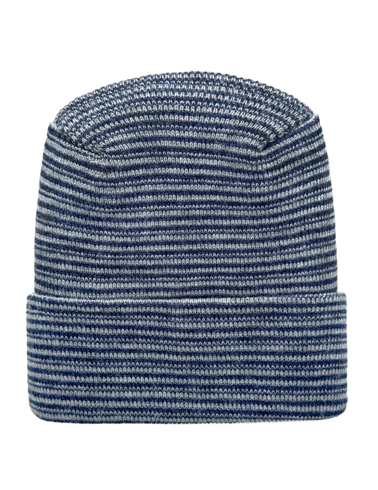 Cuffed Beanie - Circular knit  Winter Hat - H-Stitch - Contrast - Gray / Denim