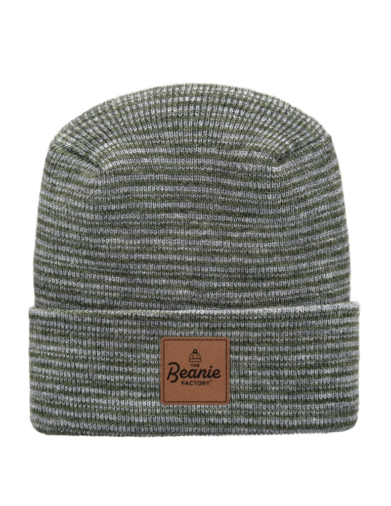 Cuffed Beanie - Circular knit  Winter Hat - H-Stitch - Contrast - Gray / Green