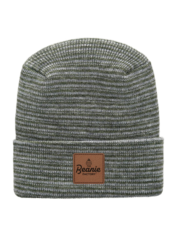 Cuffed Beanie - Circular knit  Winter Hat - H-Stitch - Contrast - Gray / Green