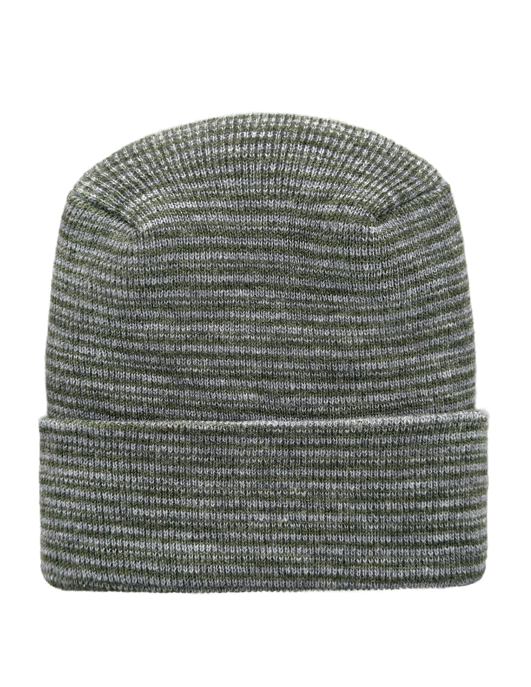 Cuffed Beanie - Circular knit  Winter Hat - H-Stitch - Contrast - Gray / Green