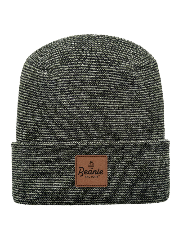Cuffed Beanie - Circular knit  Winter Hat - H-Stitch - Fusion - Black / Green
