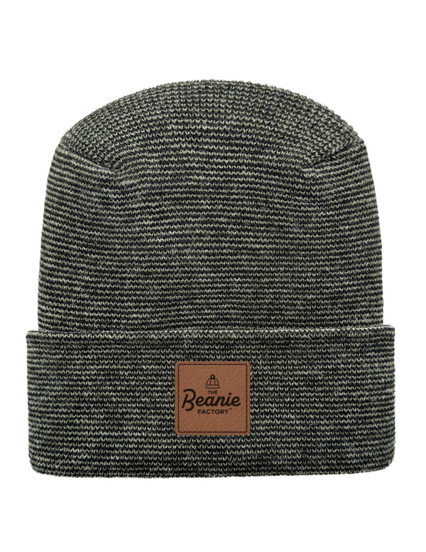 Cuffed Beanie - Circular knit  Winter Hat - H-Stitch - Fusion - Black / Green