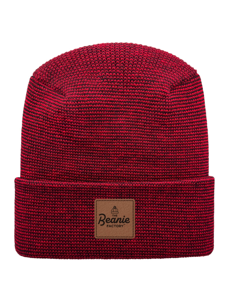 Cuffed Beanie - Circular knit  Winter Hat - H-Stitch - Fusion - Black / Red