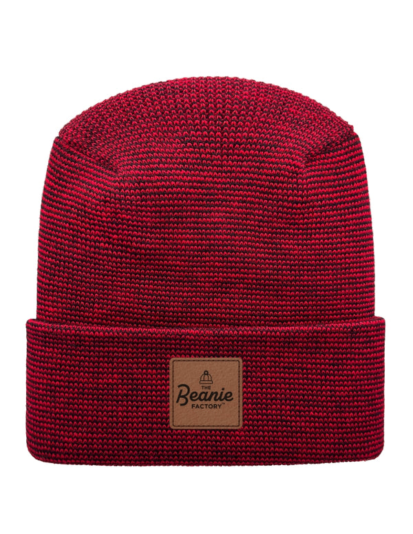 Cuffed Beanie - Circular knit  Winter Hat - H-Stitch - Fusion - Black / Red