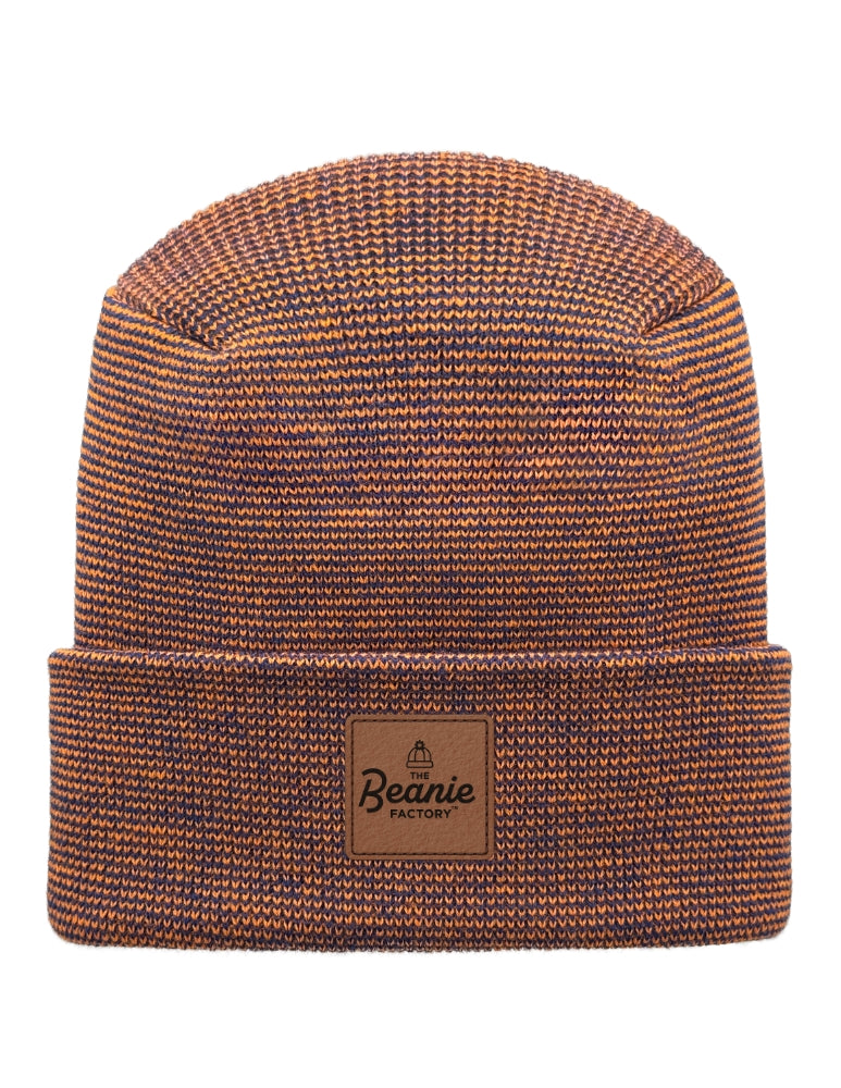 Cuffed Beanie - Circular knit  Winter Hat - H-Stitch - Fusion - Blue / Orange