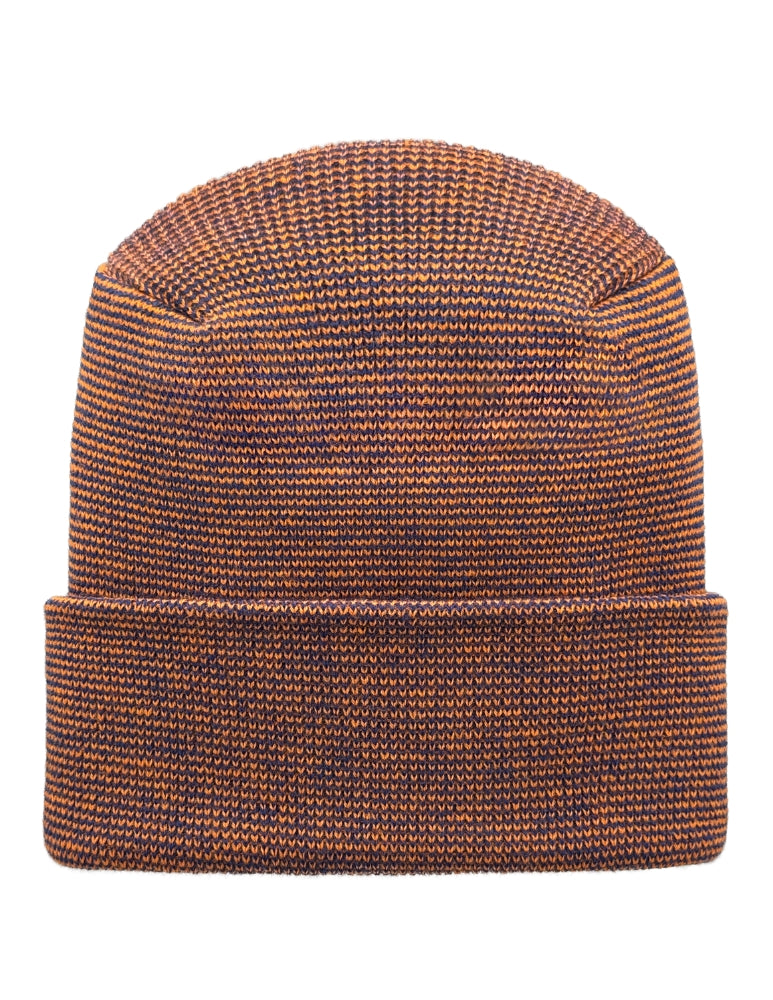 Cuffed Beanie - Circular knit  Winter Hat - H-Stitch - Fusion - Blue / Orange