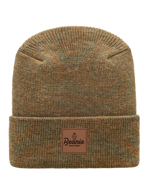 Cuffed Beanie - Circular knit  Winter Hat - H-Stitch - Fusion - Brown / Green