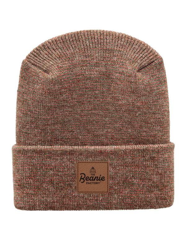 Cuffed Beanie - Circular knit  Winter Hat - H-Stitch - Fusion - Burgundy / Green