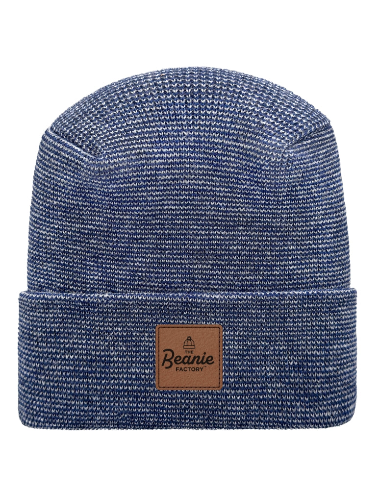 Cuffed Beanie - Circular knit  Winter Hat - H-Stitch - Fusion - Gray / Blue