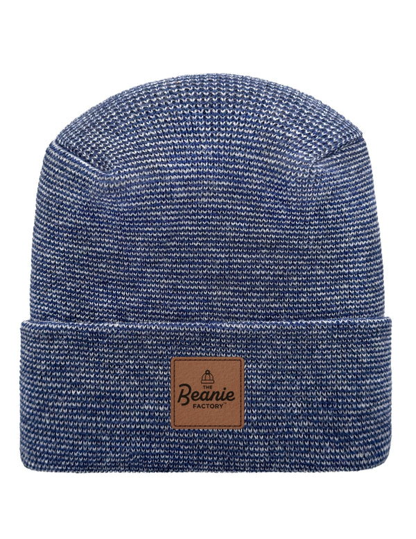 Cuffed Beanie - Circular knit  Winter Hat - H-Stitch - Fusion - Gray / Blue