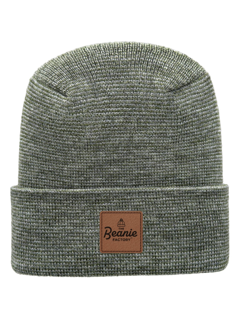Cuffed Beanie - Circular knit  Winter Hat - H-Stitch - Fusion - Gray / Green