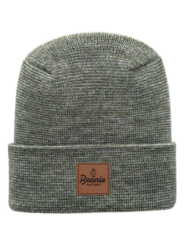 Cuffed Beanie - Circular knit  Winter Hat - H-Stitch - Fusion - Gray / Green