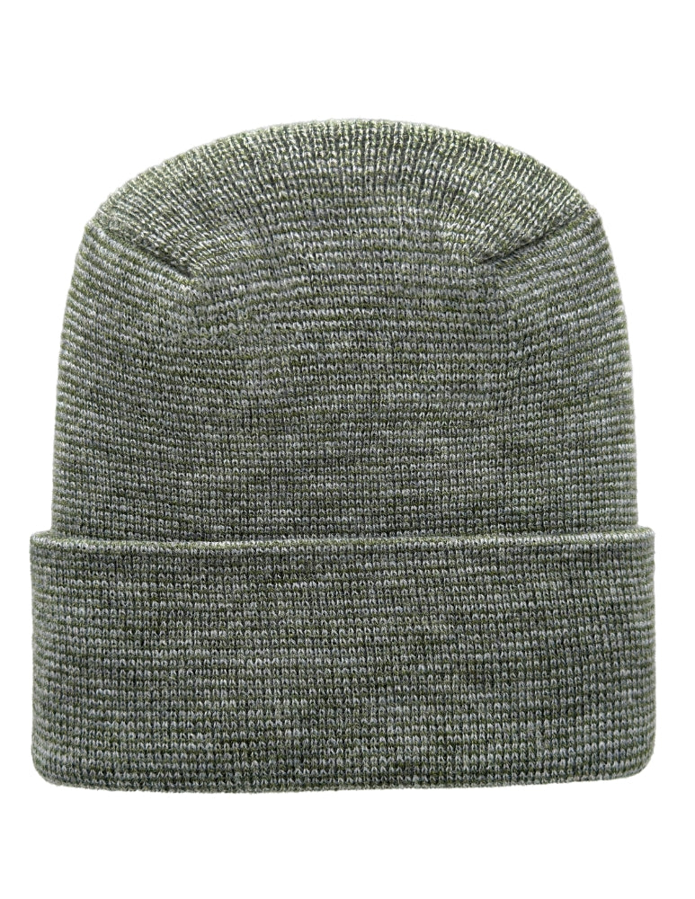 Cuffed Beanie - Circular knit  Winter Hat - H-Stitch - Fusion - Gray / Green