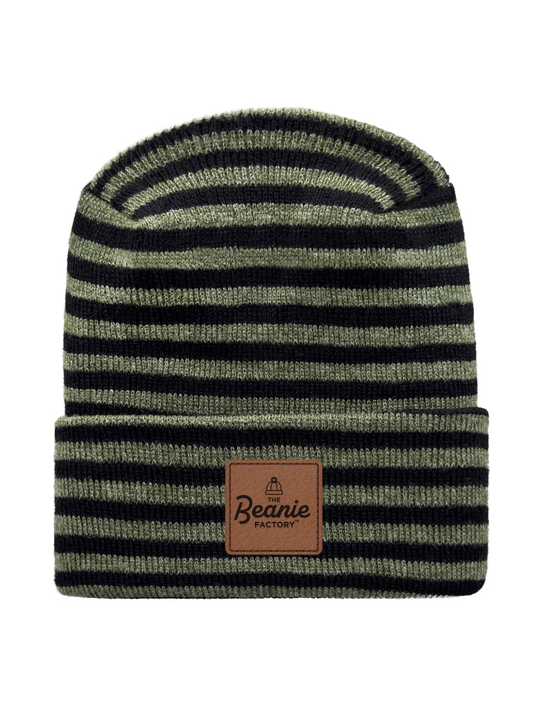 Cuffed Beanie - Circular knit  Winter Hat - H-Stitch - Roro - Black / Green
