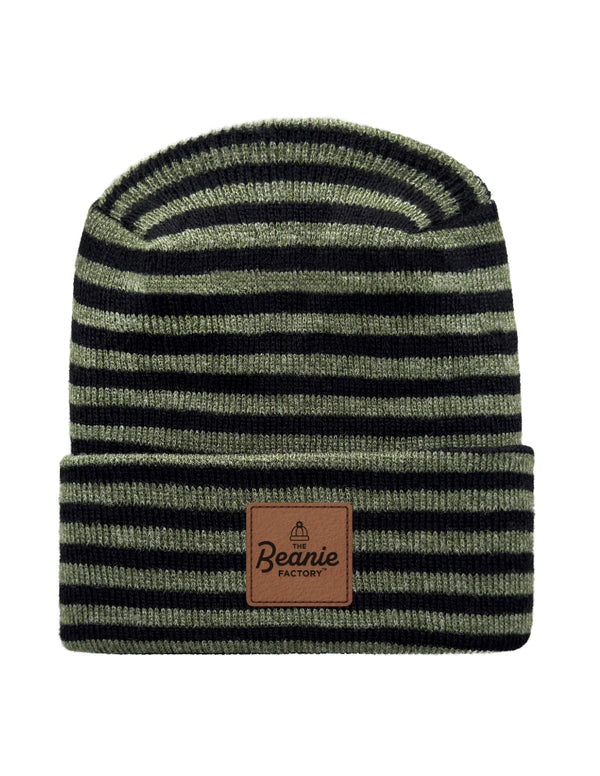 Cuffed Beanie - Circular knit  Winter Hat - H-Stitch - Roro - Black / Green