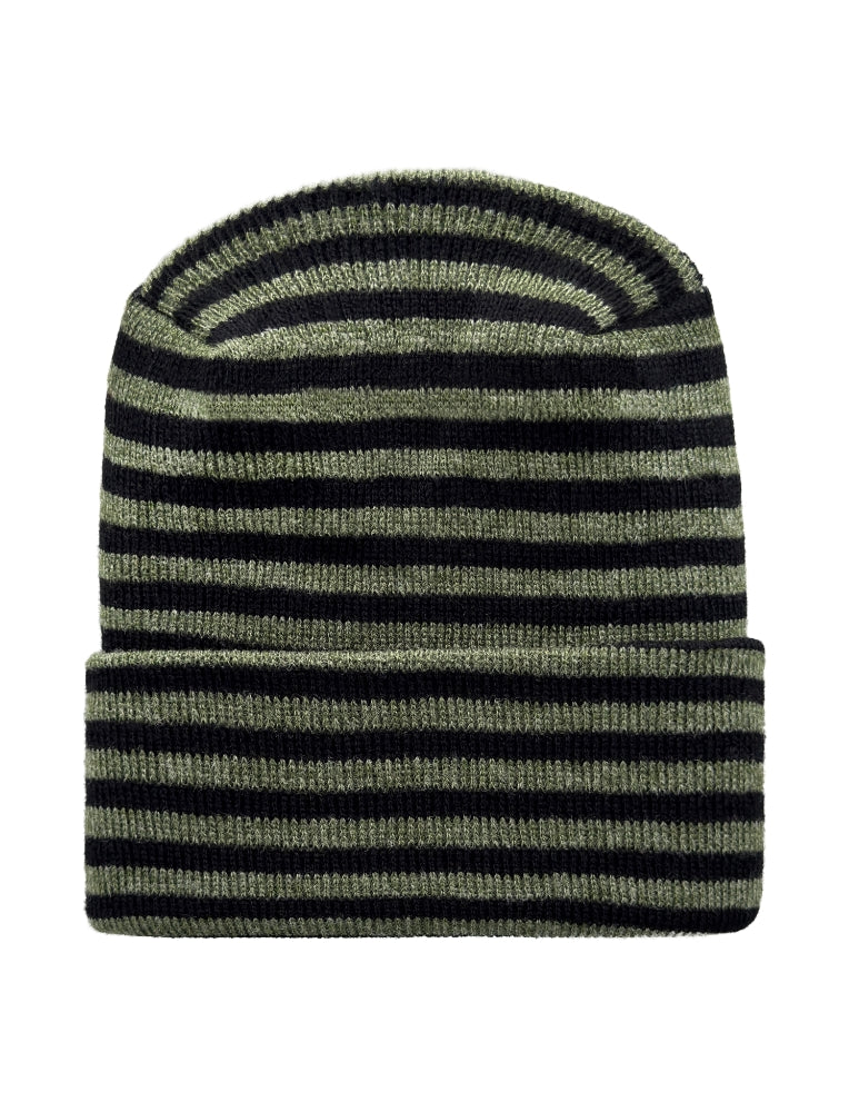 Cuffed Beanie - Circular knit  Winter Hat - H-Stitch - Roro - Black / Green