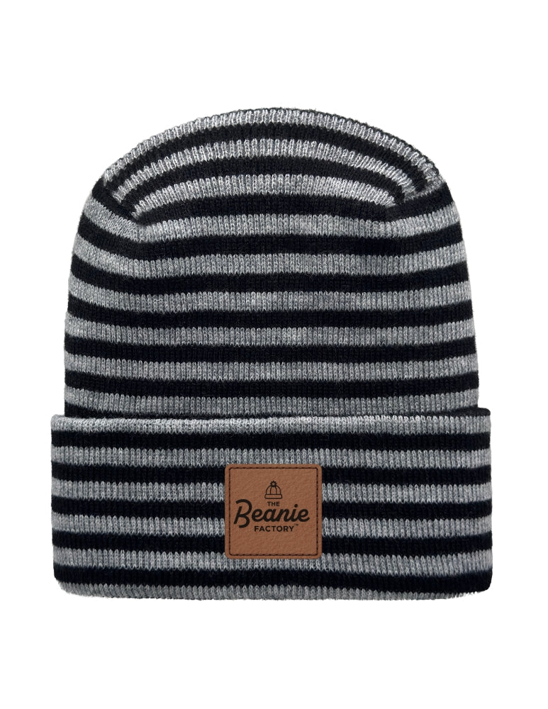 Cuffed Beanie - Circular knit  Winter Hat - H-Stitch - Roro - Black / Gray