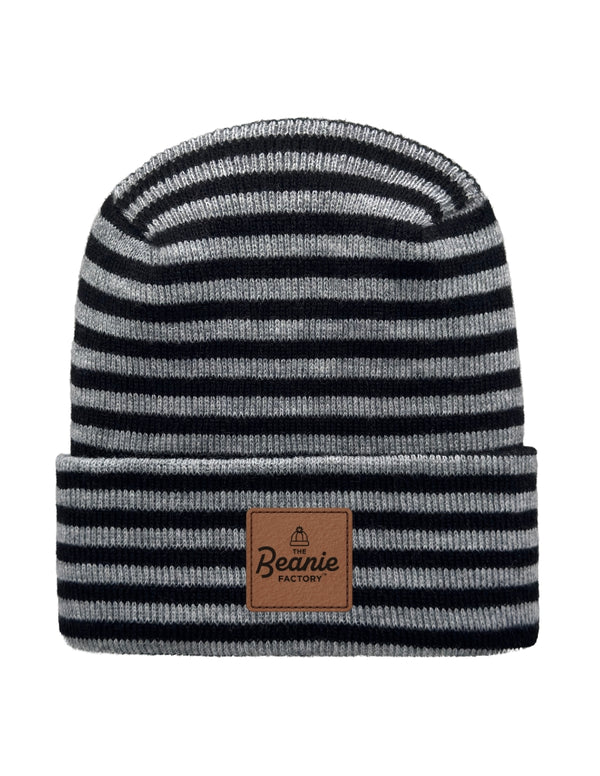 Cuffed Beanie - Circular knit  Winter Hat - H-Stitch - Roro - Black / Gray