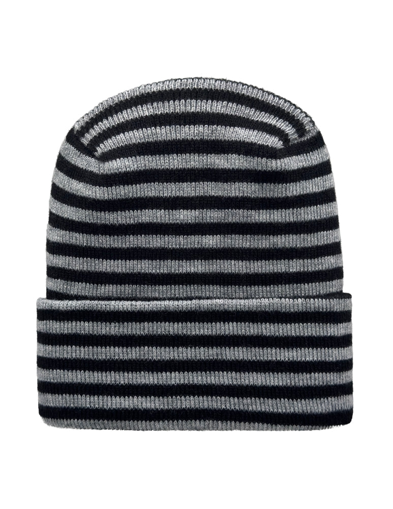 Cuffed Beanie - Circular knit  Winter Hat - H-Stitch - Roro - Black / Gray