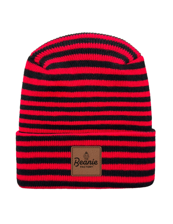 Cuffed Beanie - Circular knit  Winter Hat - H-Stitch - Roro - Black / Red