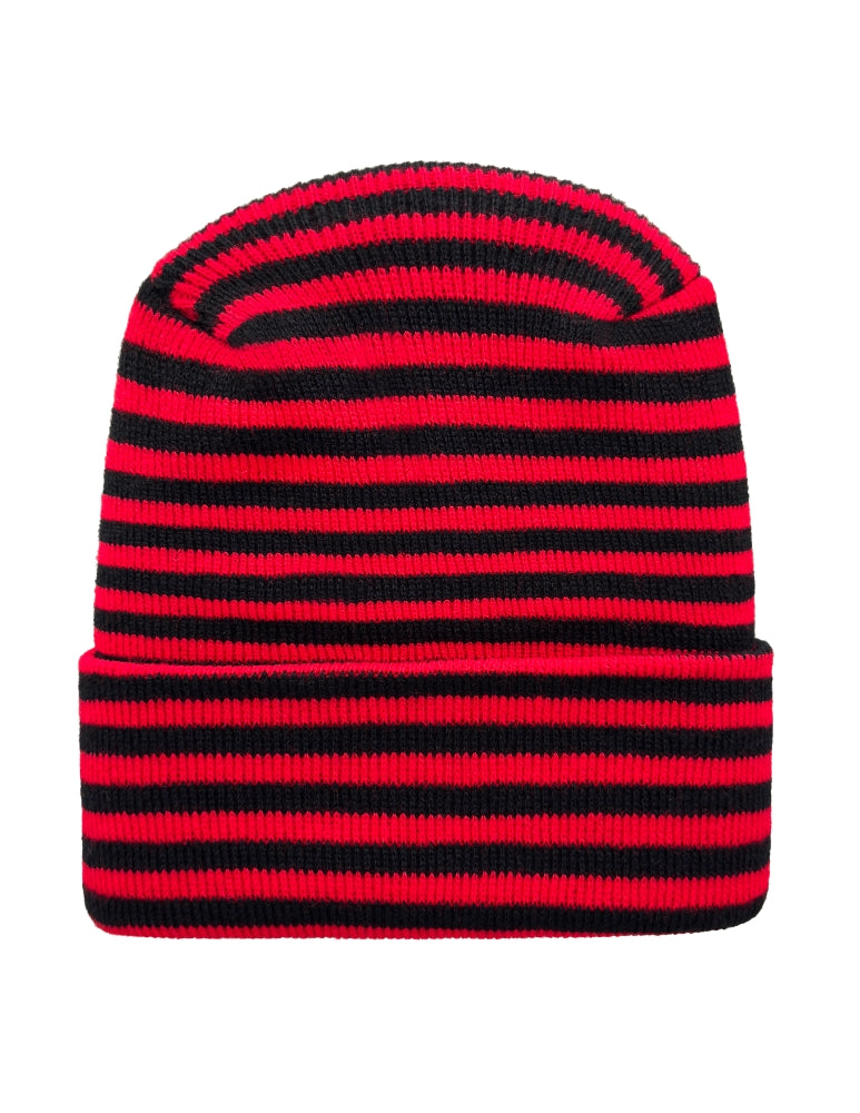 Cuffed Beanie - Circular knit  Winter Hat - H-Stitch - Roro - Black / Red