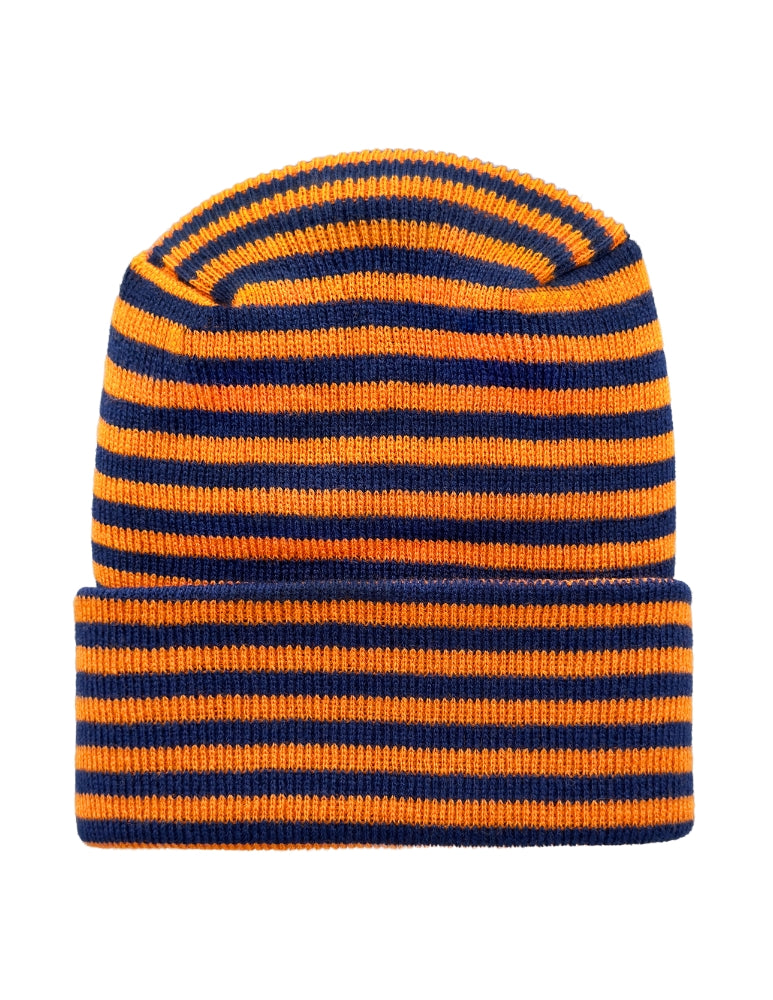 Cuffed Beanie - Circular knit  Winter Hat - H-Stitch - Roro - Blue / Orange