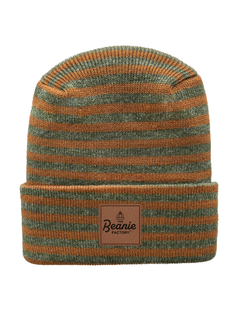 Cuffed Beanie - Circular knit  Winter Hat - H-Stitch - Roro - Brown / Green
