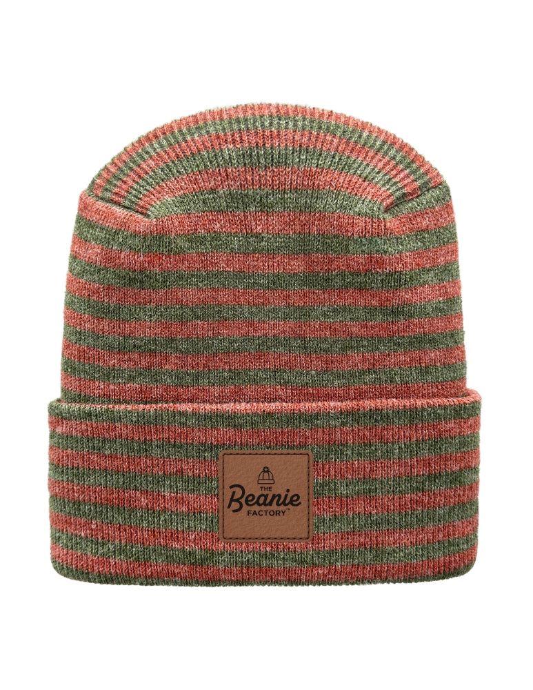 Cuffed Beanie - Circular knit  Winter Hat - H-Stitch - Roro - Burgundy / Green