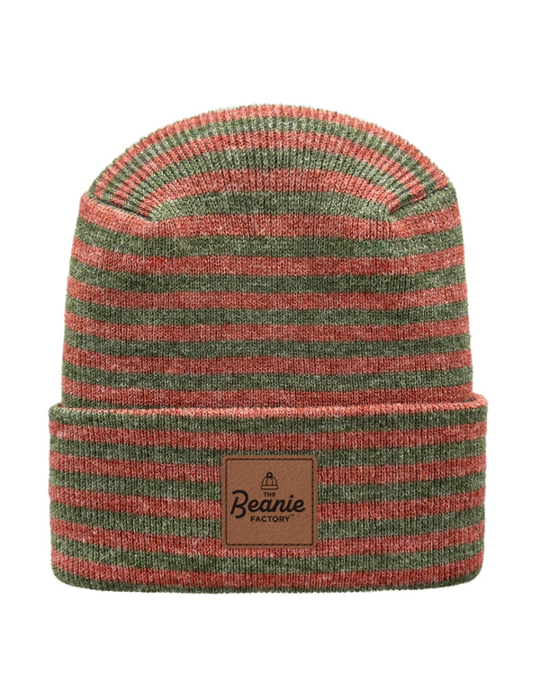 Cuffed Beanie - Circular knit  Winter Hat - H-Stitch - Roro - Burgundy / Green