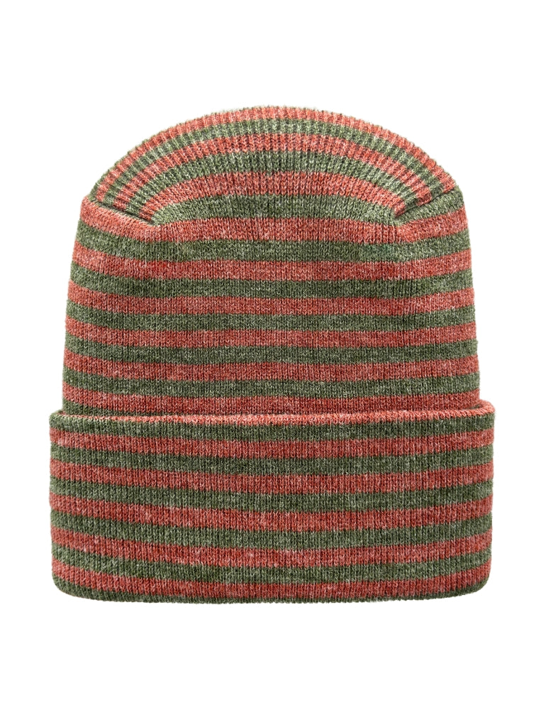 Cuffed Beanie - Circular knit  Winter Hat - H-Stitch - Roro - Burgundy / Green
