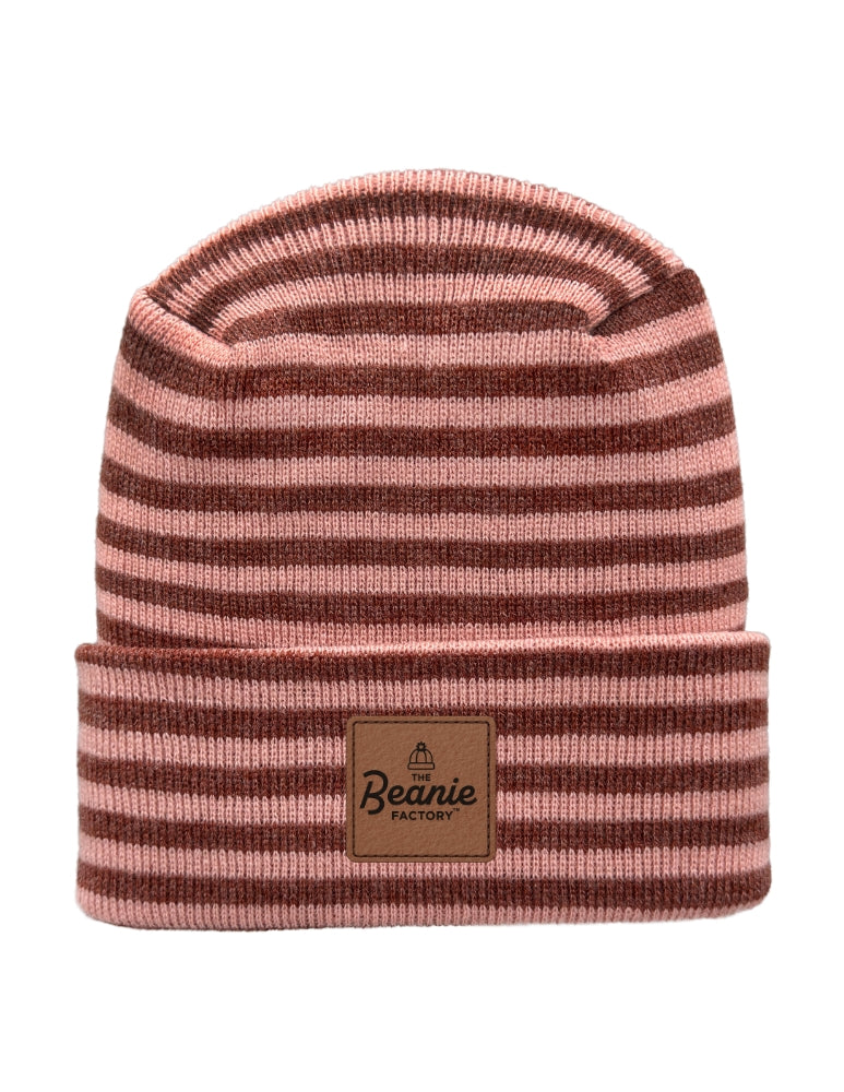 Cuffed Beanie - Circular knit  Winter Hat - H-Stitch - Roro - Burgundy / Pink