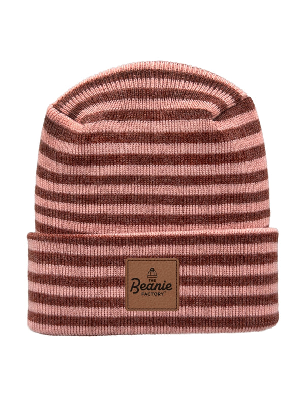 Cuffed Beanie - Circular knit  Winter Hat - H-Stitch - Roro - Burgundy / Pink