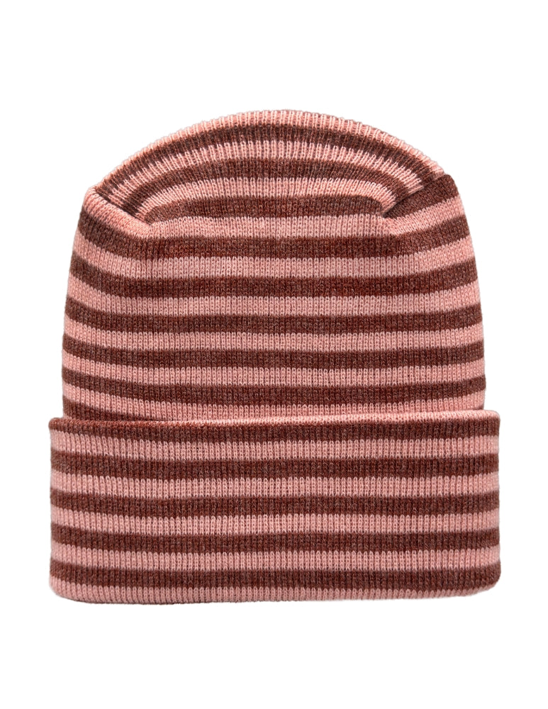 Cuffed Beanie - Circular knit  Winter Hat - H-Stitch - Roro - Burgundy / Pink